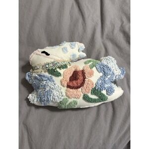 VINTAGE CHENILLE Handmade Easter Bunny Rabbit Pillow Floral Ribbon